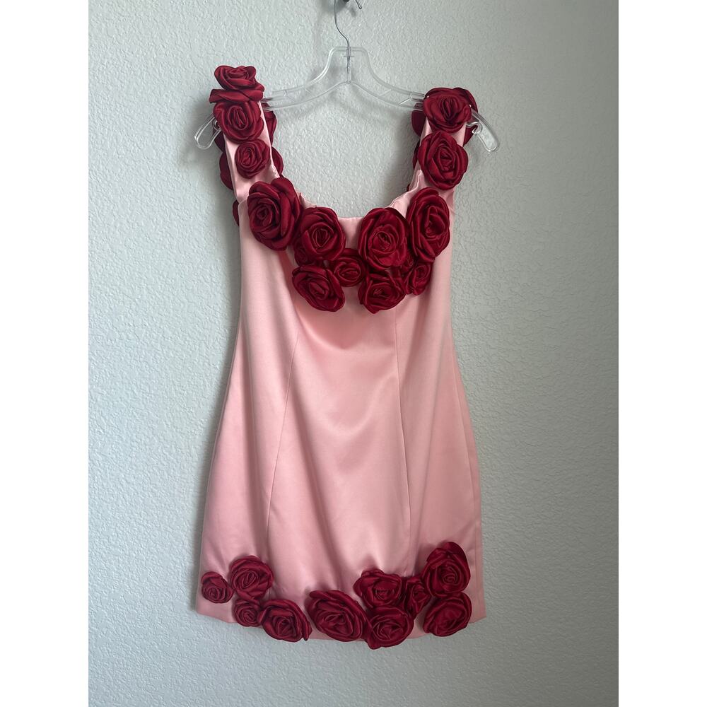 Atoir Pink Mini Dress with Red Rose Appliqués - Picture 4 of 12